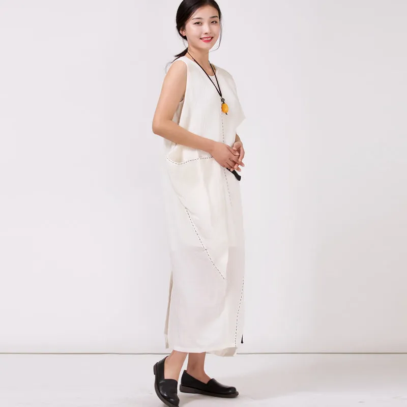 100%Linen White Long Dress For Women