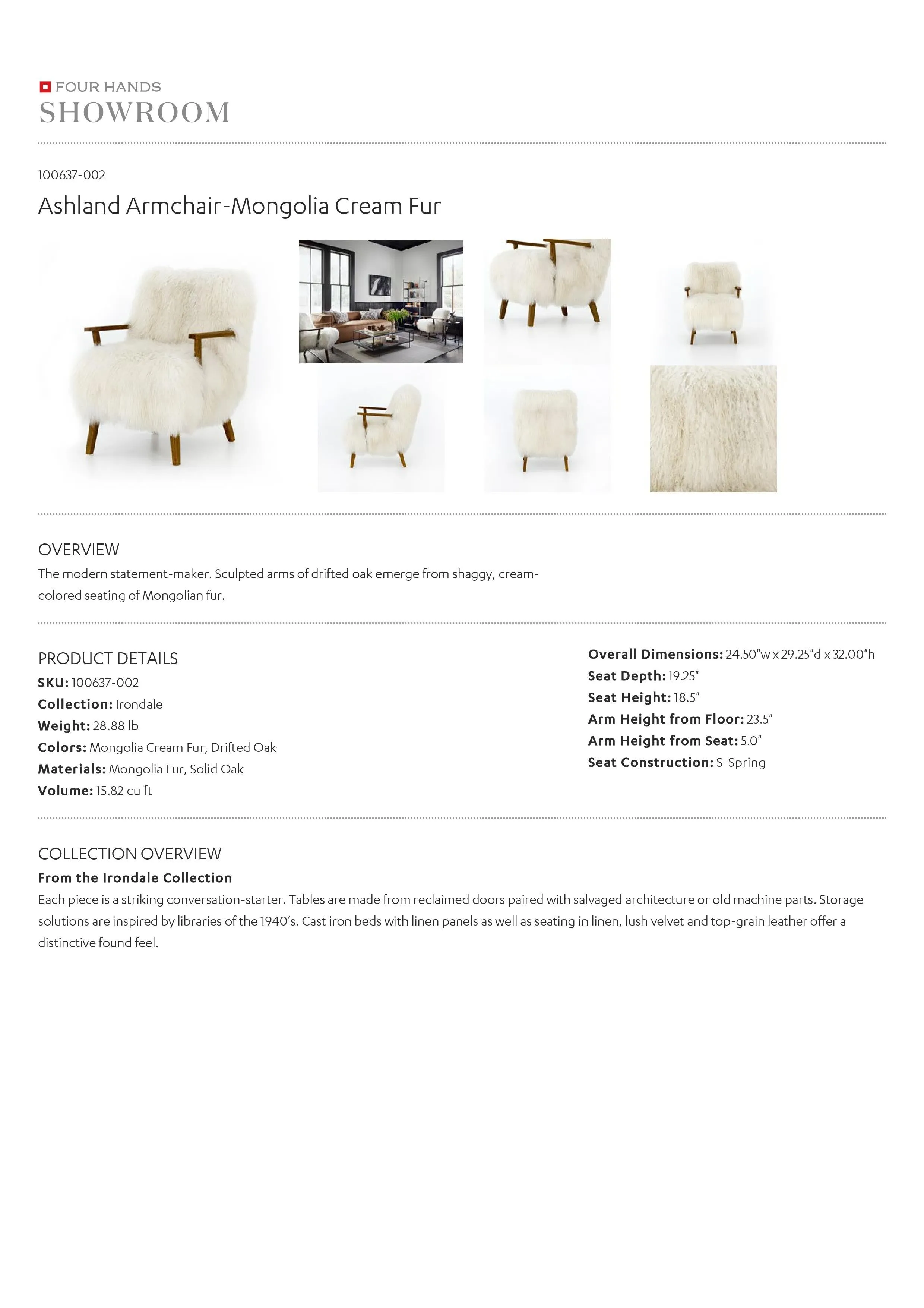 Ashland Armchair Oak and Mongolion Cream Fur