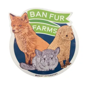 Ban Fur Farms BC Round Animal Sticker