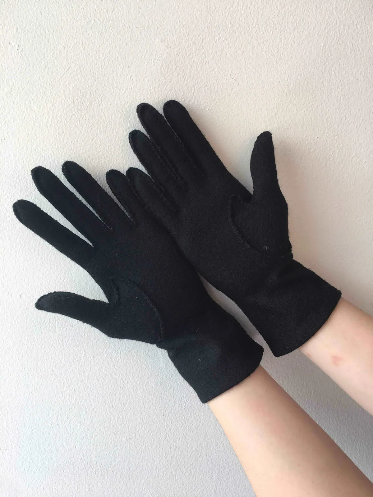 Black Wool Gloves Vintage Accessory