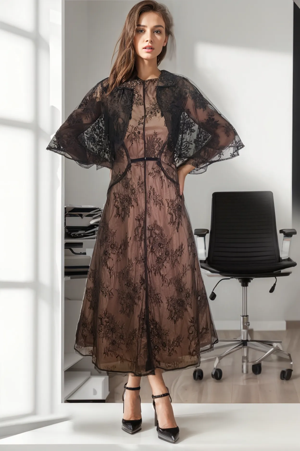 C1968 LACE CAPE DRESS