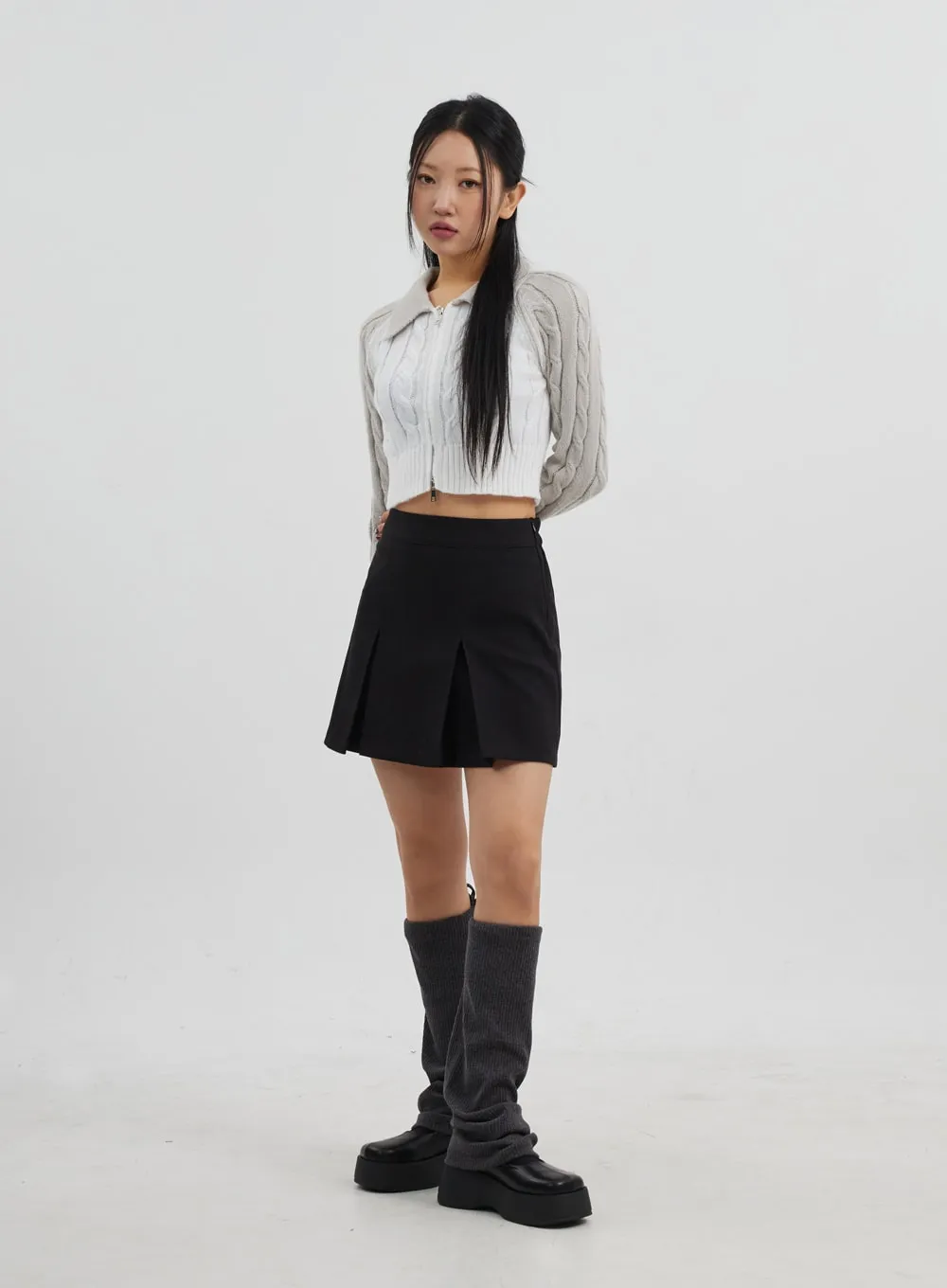 Cable Knit Cropped Zip-Up CJ319