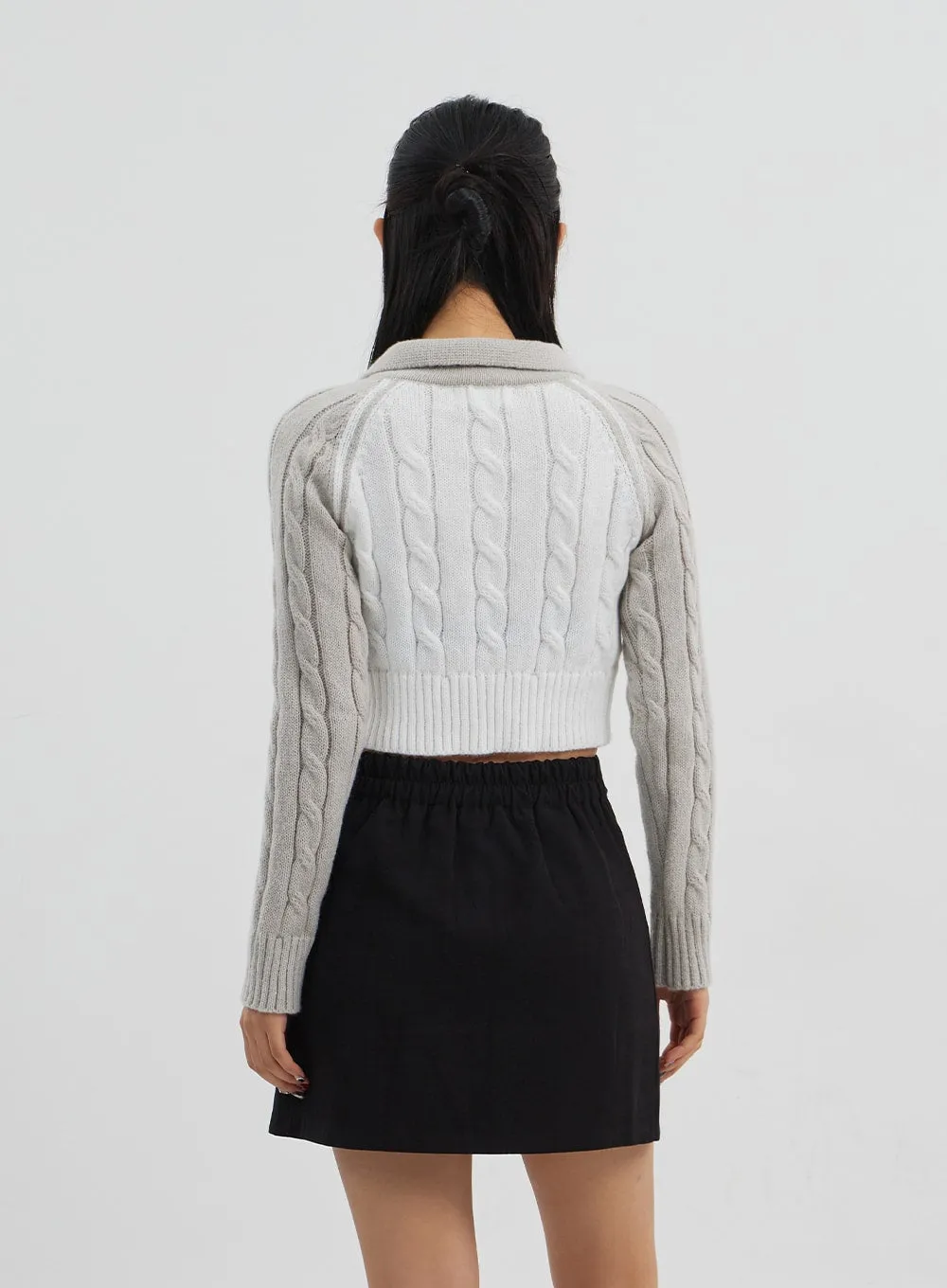 Cable Knit Cropped Zip-Up CJ319