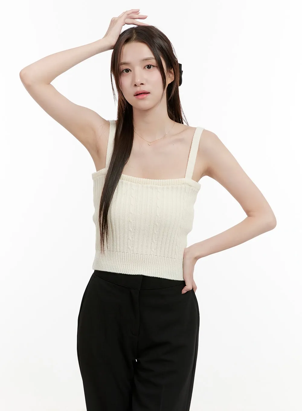 Cable Knit Square Neck Sleeveless Top OG428