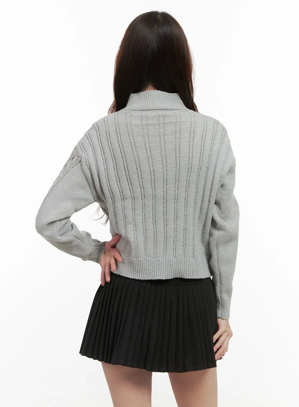 Cable Knit Zip-Up Crop Cardigan OO421