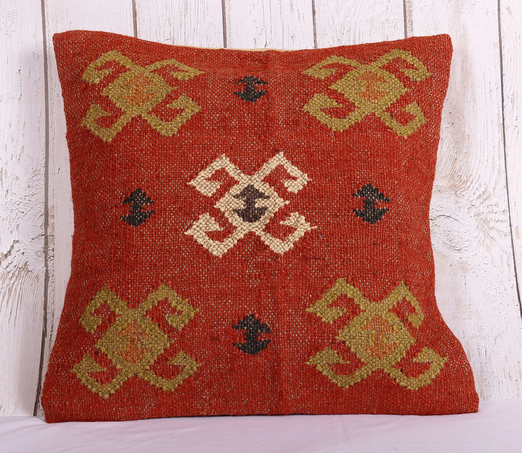 Classic Red Jute Kilim Cushion Cover - 18 x 18 inches | Peacoy