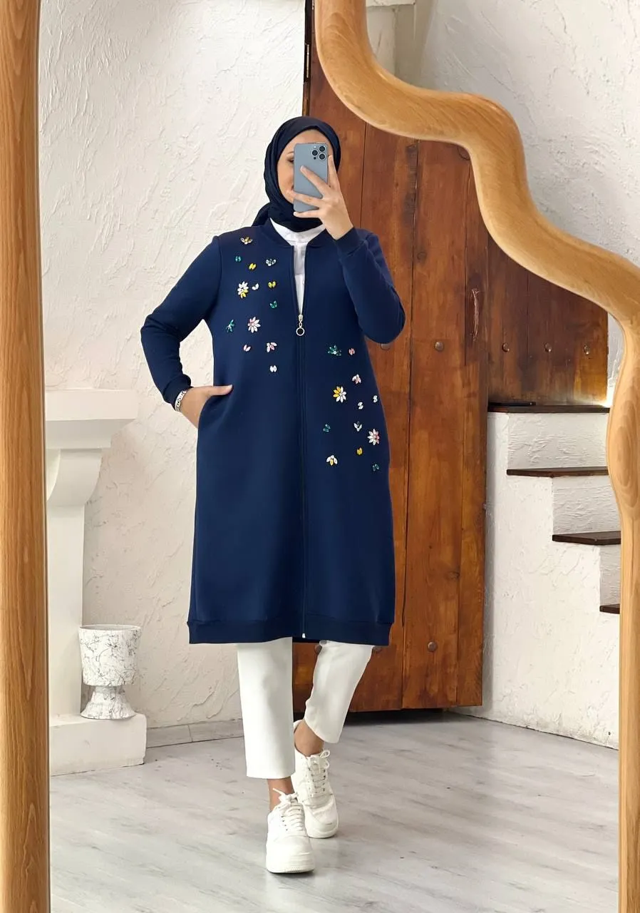 CML Rhinestone Dtld Zipup Cape Navy Blue