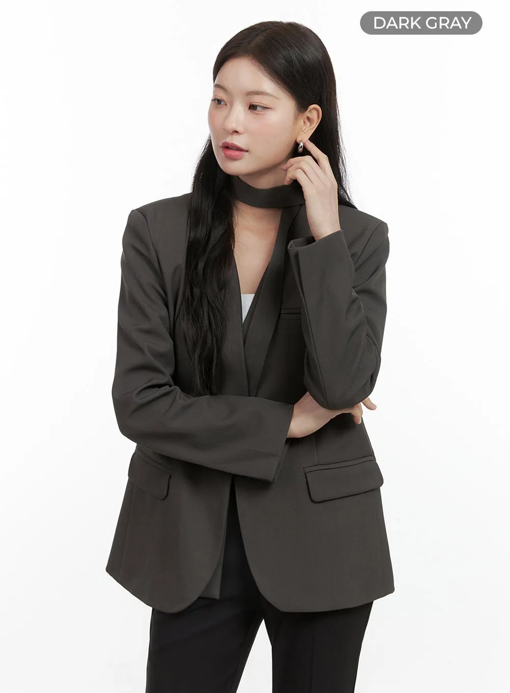 Collarless Chic Tie Blazer Jacket OS423