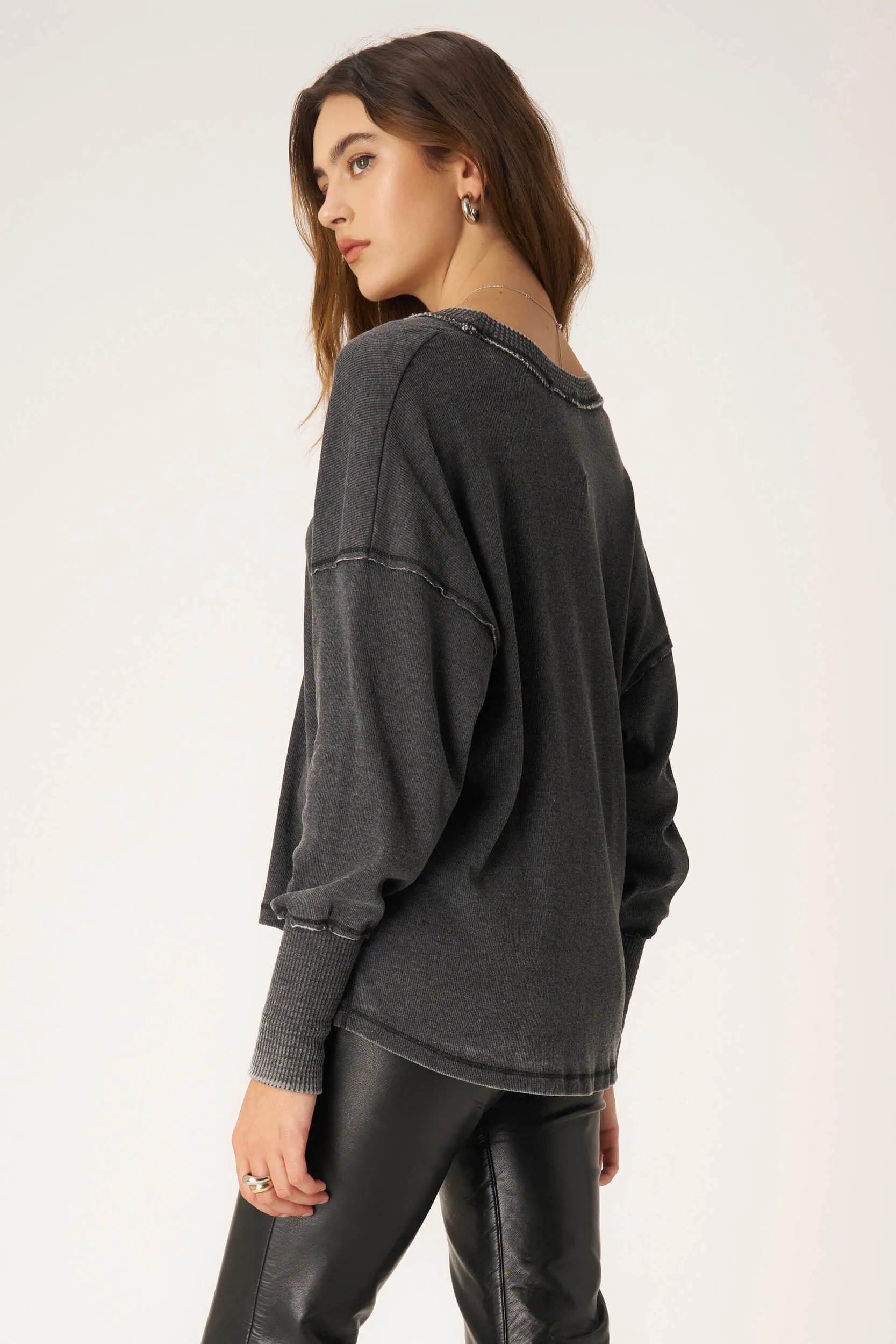 Cornell Burnout Rib Long Sleeve - Black