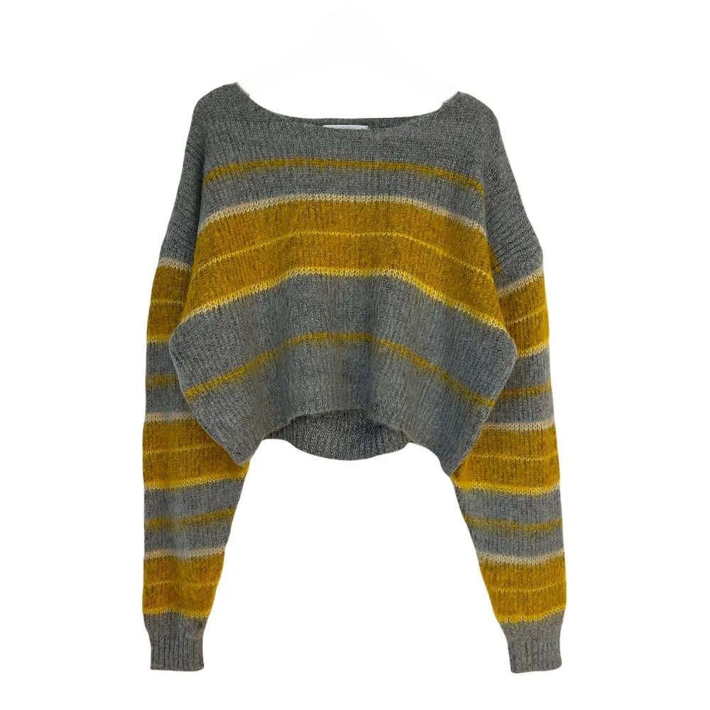 Crew Neck Cropped Knit with Stripes #1217o61