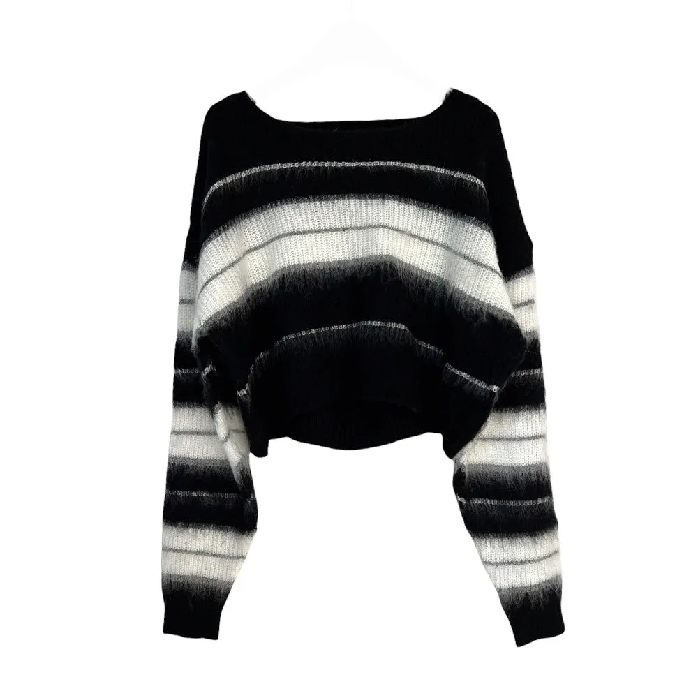 Crew Neck Cropped Knit with Stripes #1217o61