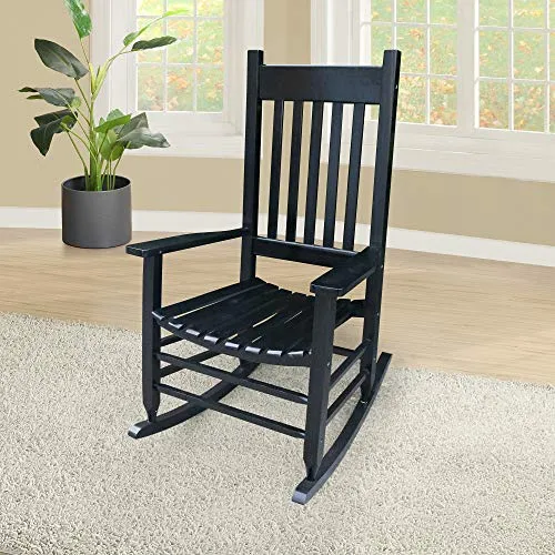 Depointer Life Rocking Chair Populus Wood Frame Outdoor& Indoor for Garden,Lawn,Balcony,Backyard and Patio Porch Rocker with Cushion,Black