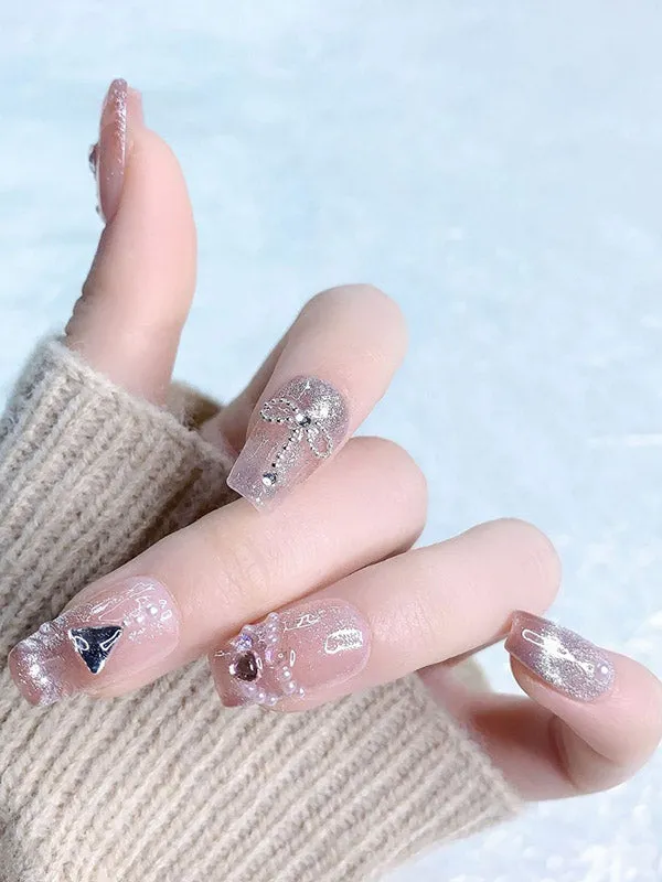 Detachable Gradient Rhine Stones Press-On Nails