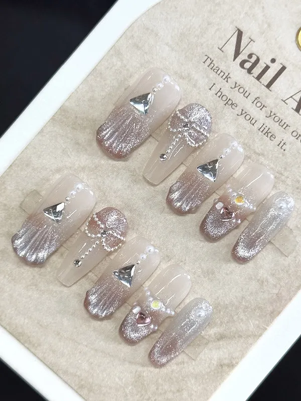 Detachable Gradient Rhine Stones Press-On Nails