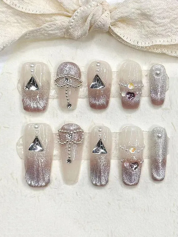 Detachable Gradient Rhine Stones Press-On Nails