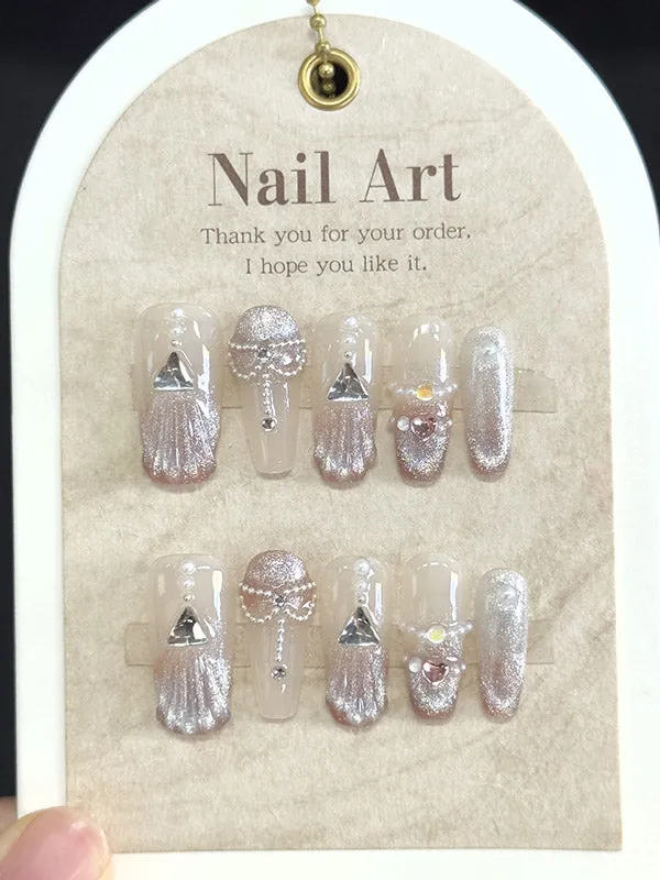 Detachable Gradient Rhine Stones Press-On Nails