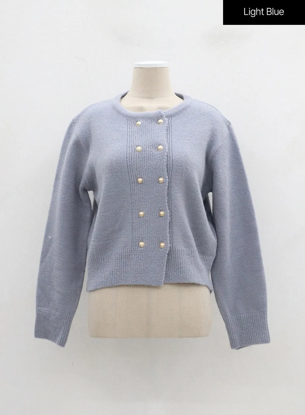 Double Golden Button Crewneck Cardigan BJ309