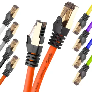 Duronic Ethernet Cable 0.5M High Speed CAT 8 Patch Network Shielded Lead 2GHz / 2000MHz / 40 Gigabit, CAT8 SFTP Wire, Snagless RJ45 Super-Fast Data - Orange