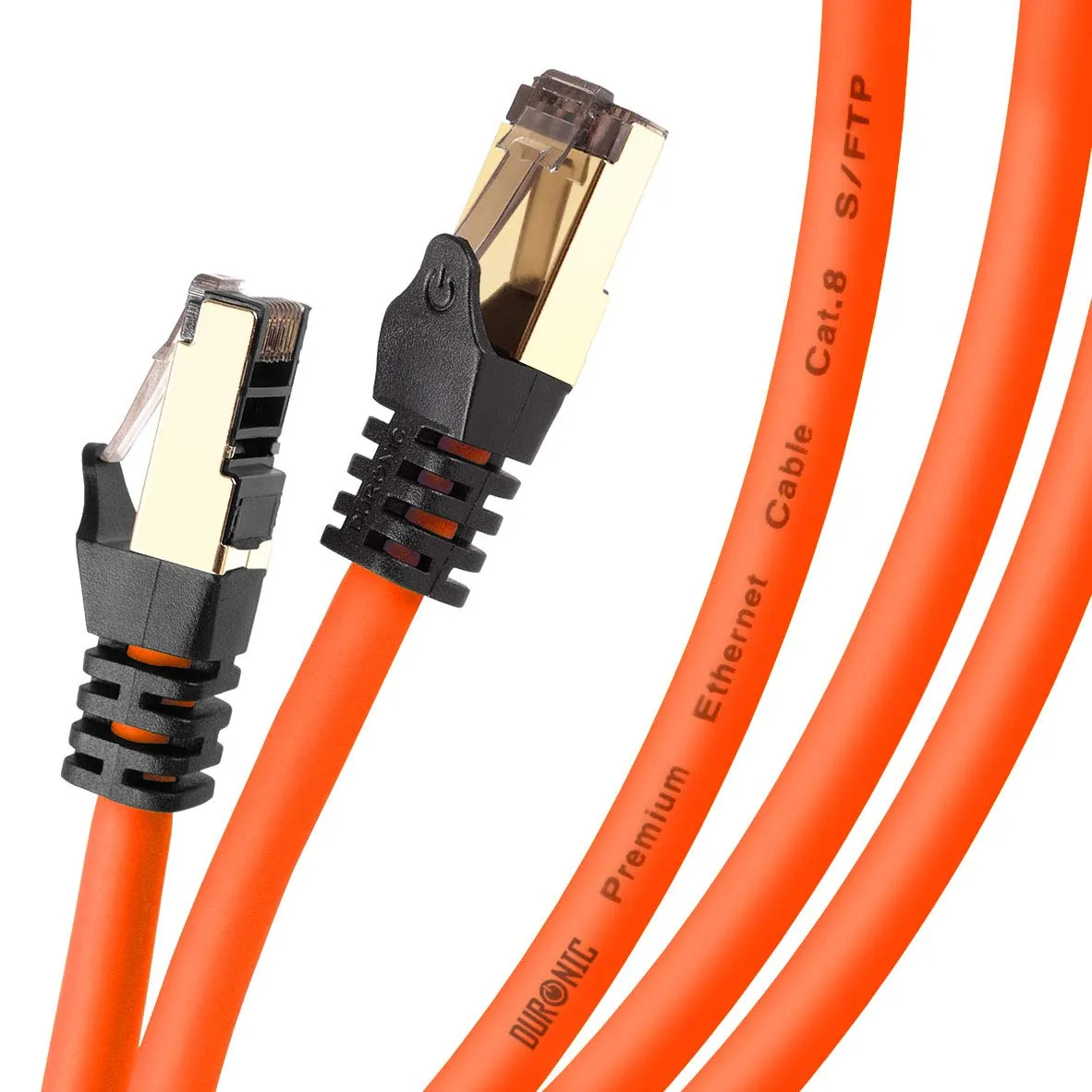 Duronic Ethernet Cable 0.5M High Speed CAT 8 Patch Network Shielded Lead 2GHz / 2000MHz / 40 Gigabit, CAT8 SFTP Wire, Snagless RJ45 Super-Fast Data - Orange