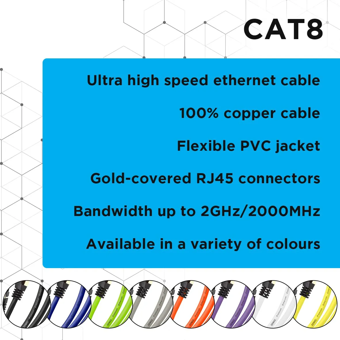 Duronic Ethernet Cable 10M High Speed CAT 8 Patch Network Shielded Lead 2GHz / 2000MHz / 40 Gigabit, CAT8 SFTP Wire, Snagless RJ45 Super-Fast Data - Black