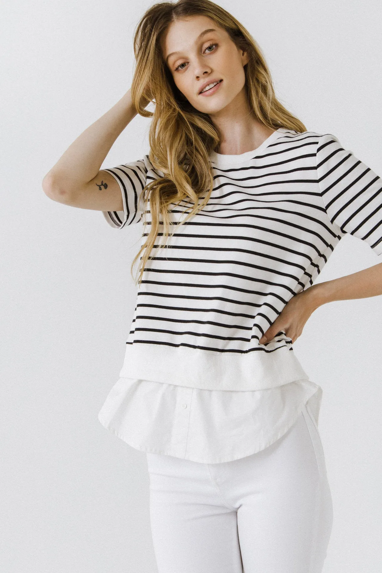 English Factory - Mix Media Stripe Top