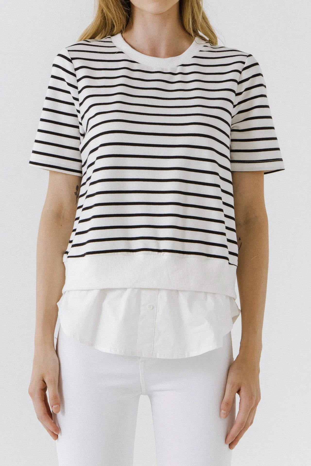 English Factory - Mix Media Stripe Top