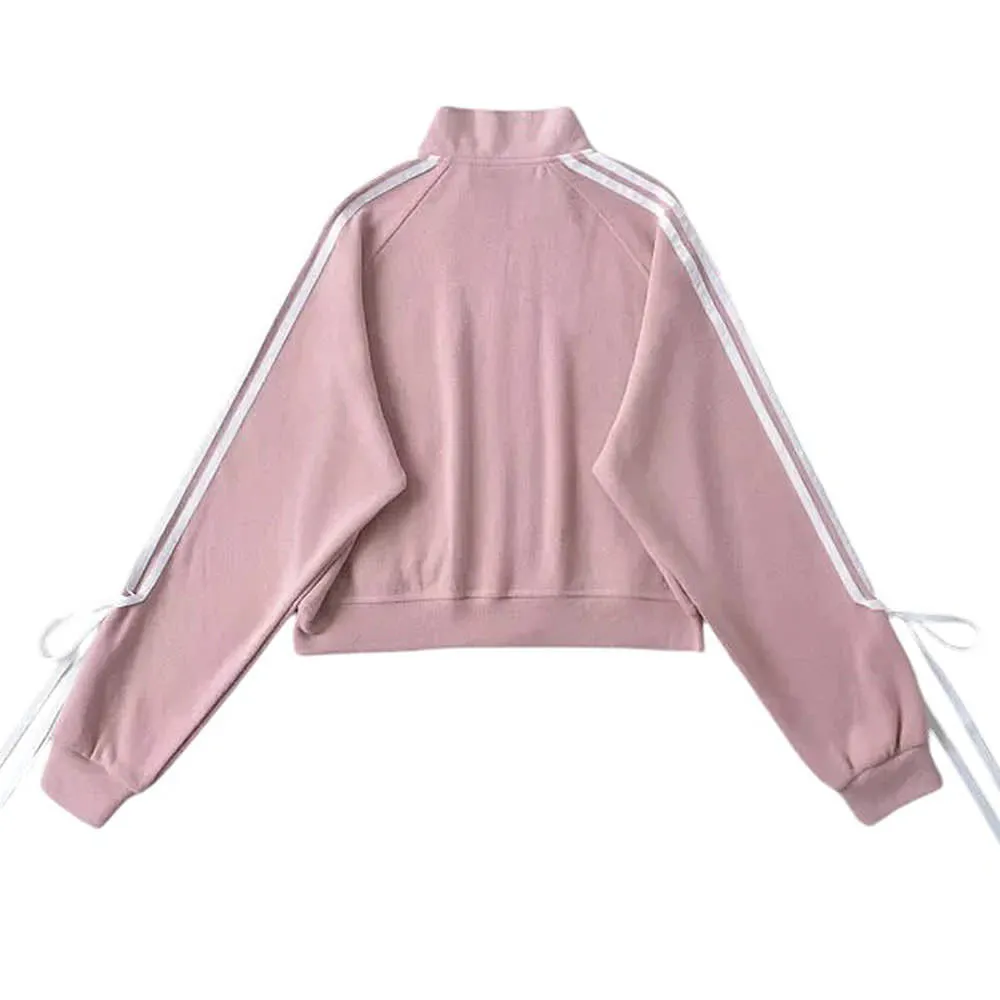 Fashionkova Blokette Bows Side Stripe Zip Up Sweatshirt