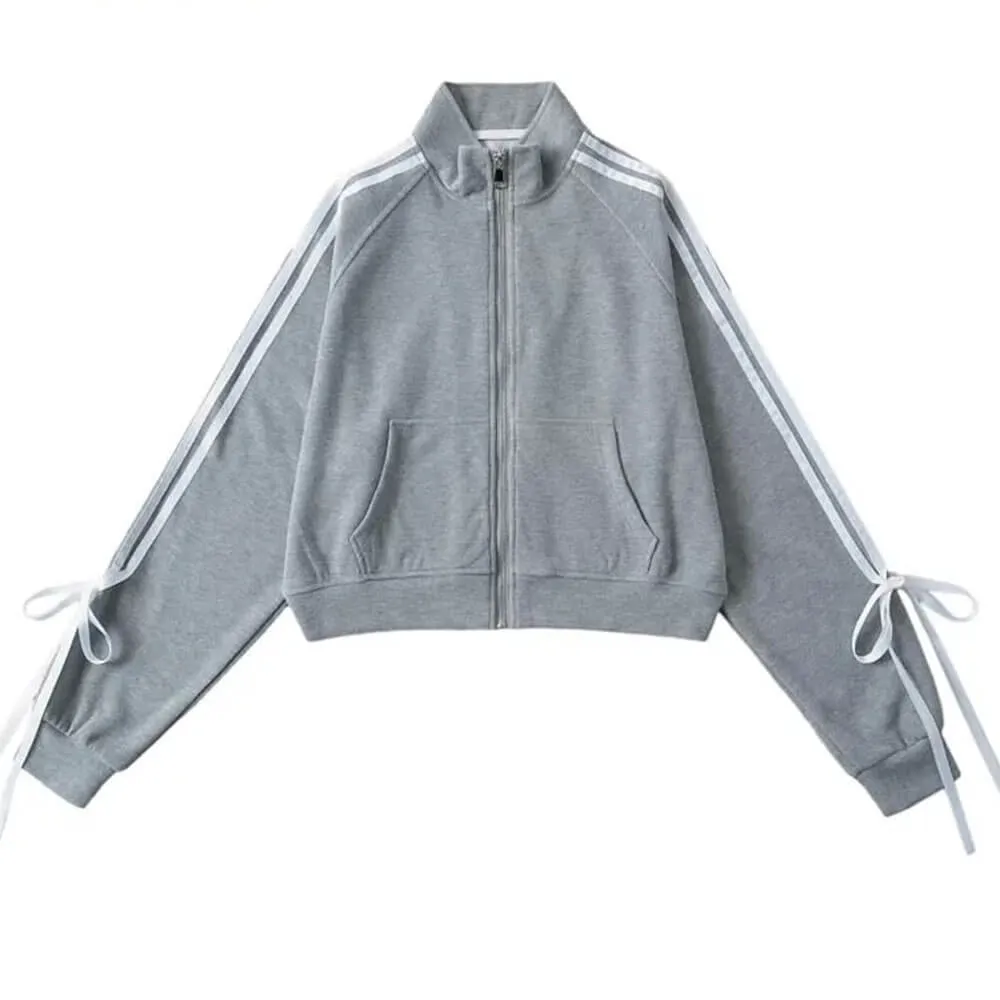 Fashionkova Blokette Bows Side Stripe Zip Up Sweatshirt