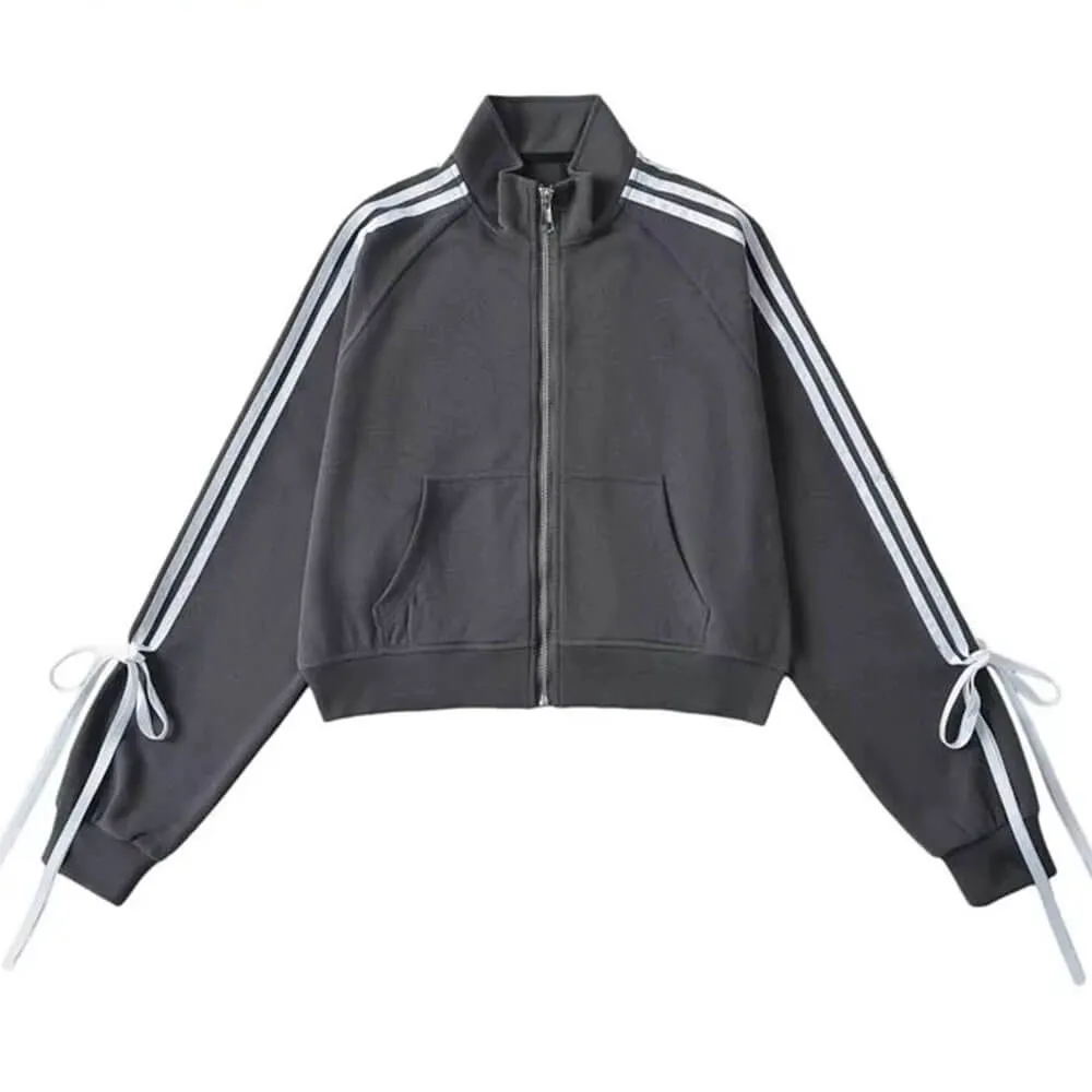 Fashionkova Blokette Bows Side Stripe Zip Up Sweatshirt