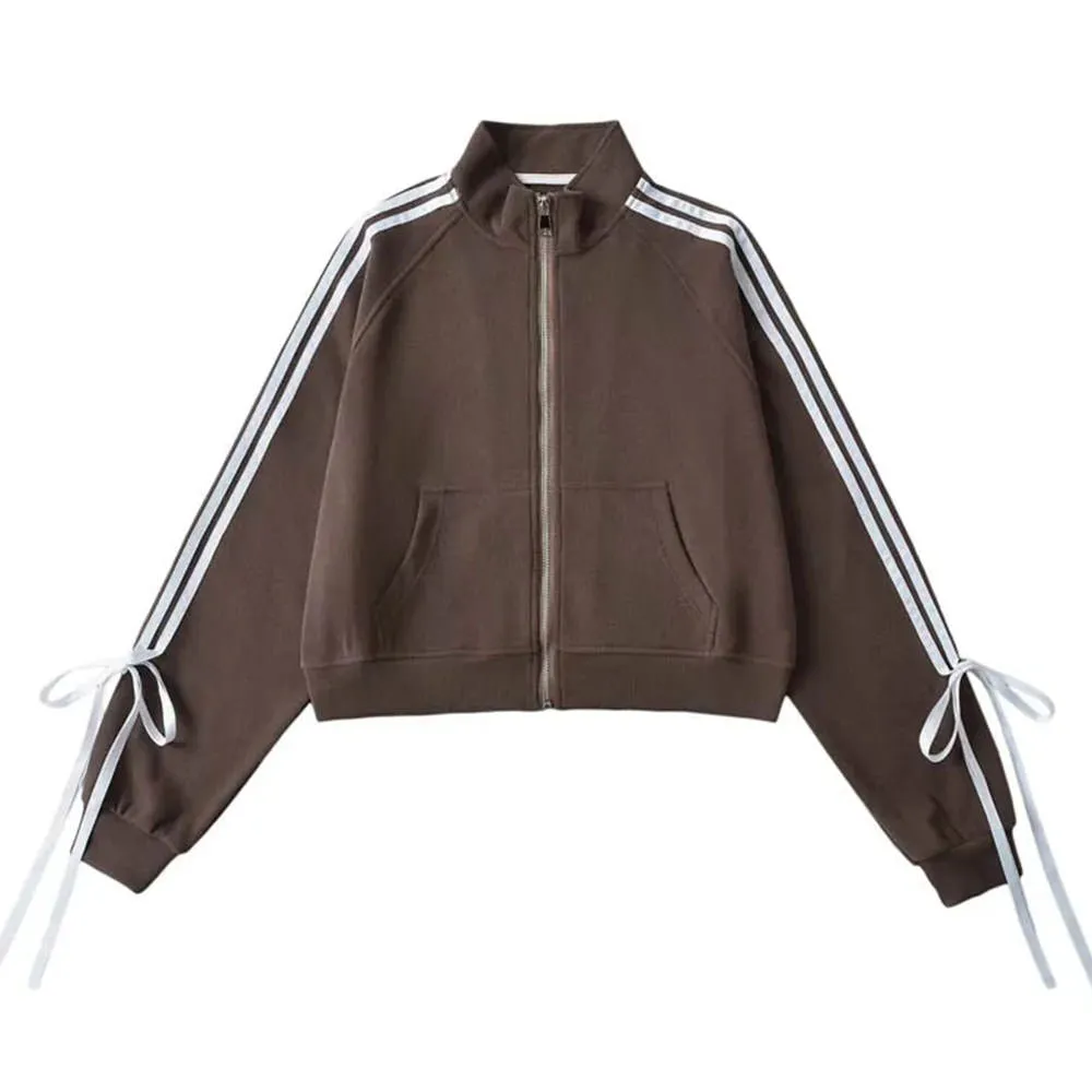 Fashionkova Blokette Bows Side Stripe Zip Up Sweatshirt