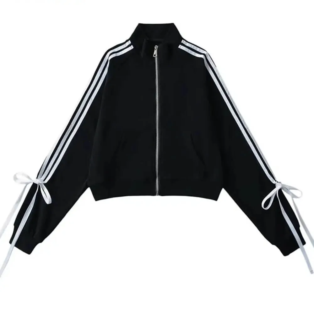 Fashionkova Blokette Bows Side Stripe Zip Up Sweatshirt