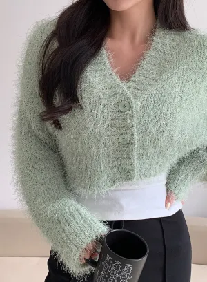 Fuzzy V Neck Cropped Cardigan J31