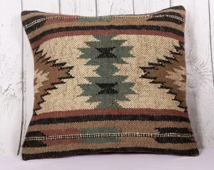 Jute Beige Green Cushion Cover