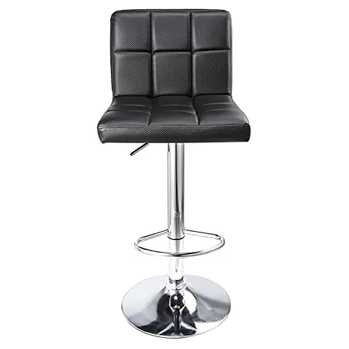 Leopard Bar Stools, Modern PU Leather Adjustable Swivel Bar Stool with Back (Black Carbon Fiber Leather)