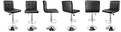 Leopard Bar Stools, Modern PU Leather Adjustable Swivel Bar Stool with Back (Black Carbon Fiber Leather)