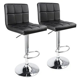 Leopard Bar Stools, Modern PU Leather Adjustable Swivel Bar Stool with Back (Black Carbon Fiber Leather)