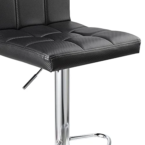 Leopard Bar Stools, Modern PU Leather Adjustable Swivel Bar Stool with Back (Black Carbon Fiber Leather)