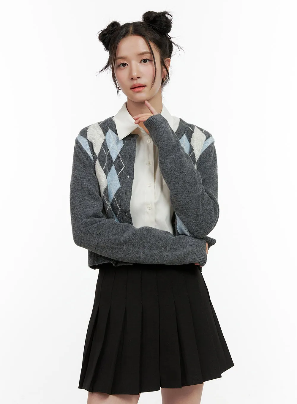 Long Sleeve Argyle Cardigan ON404