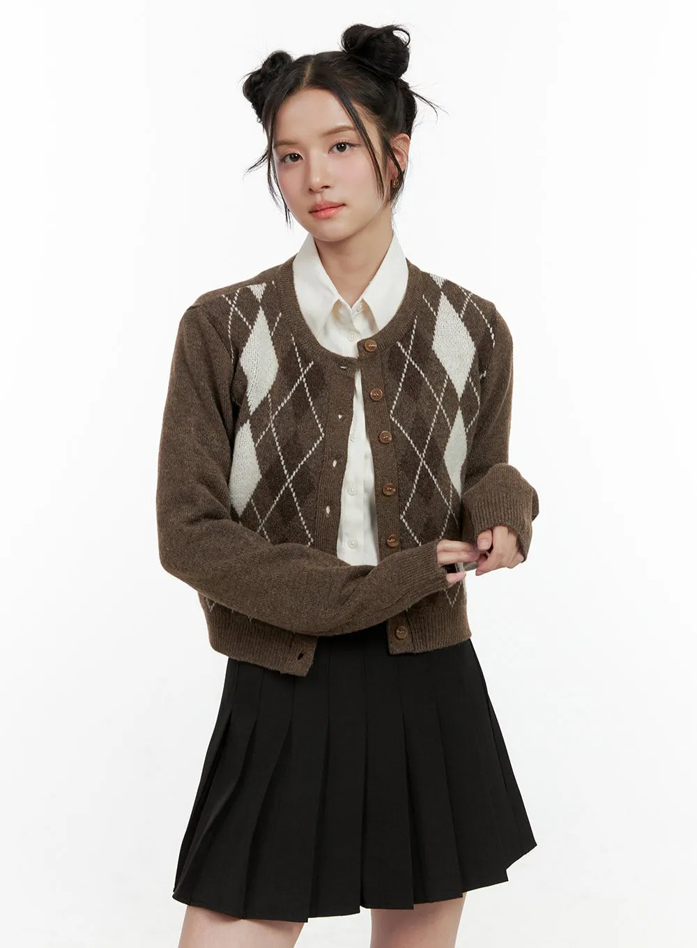 Long Sleeve Argyle Cardigan ON404