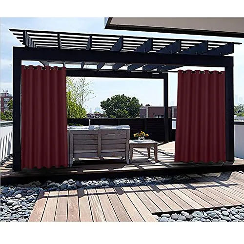 Macochico Waterproof Extra Wide Outdoor Curtains for Patio with Rustproof Grommets Drapes Panels for Pergola Cabana Beach Home Burgundy 150W x 102L (1 Panel)