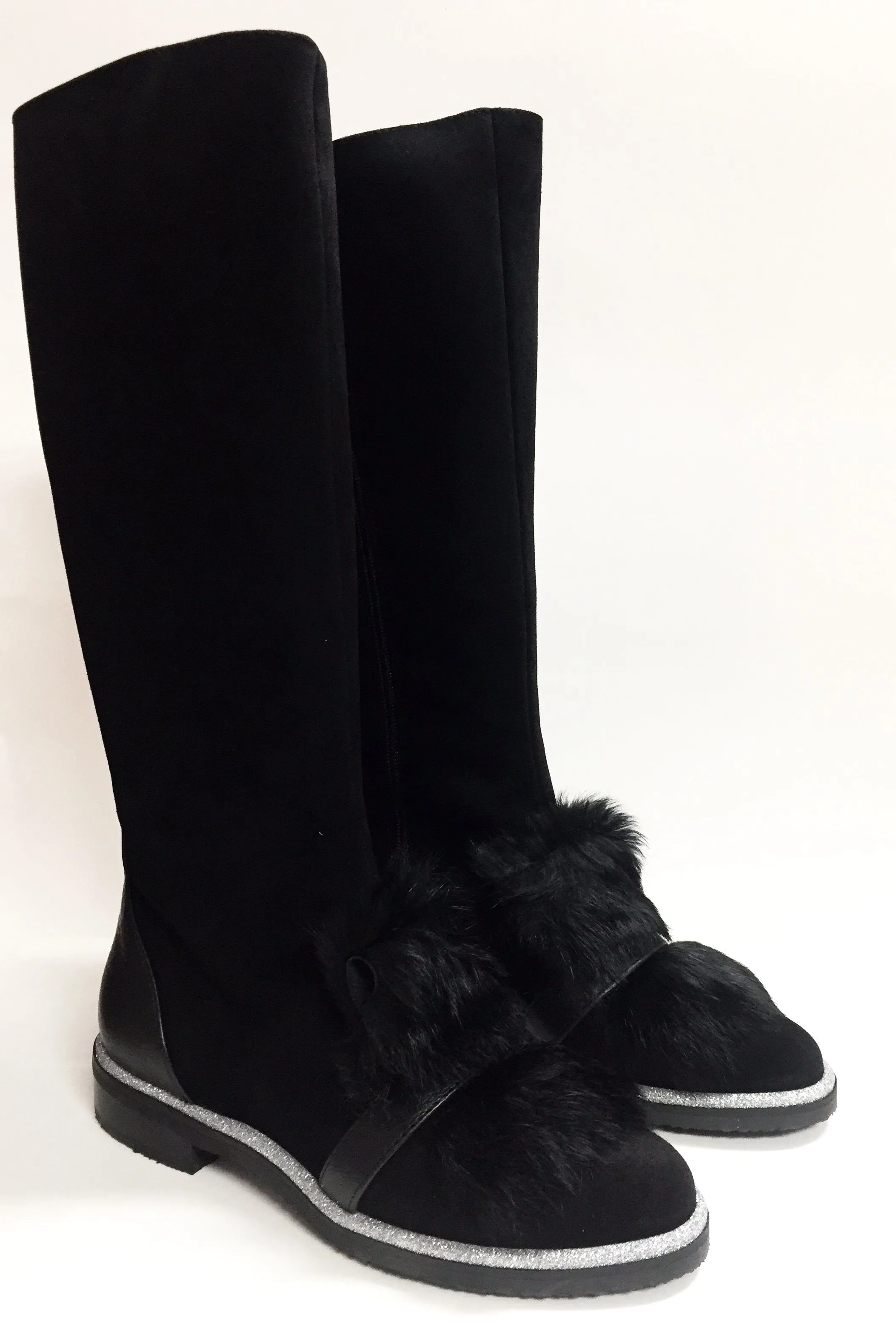 Marian Black Suede with Fur Tall Boot