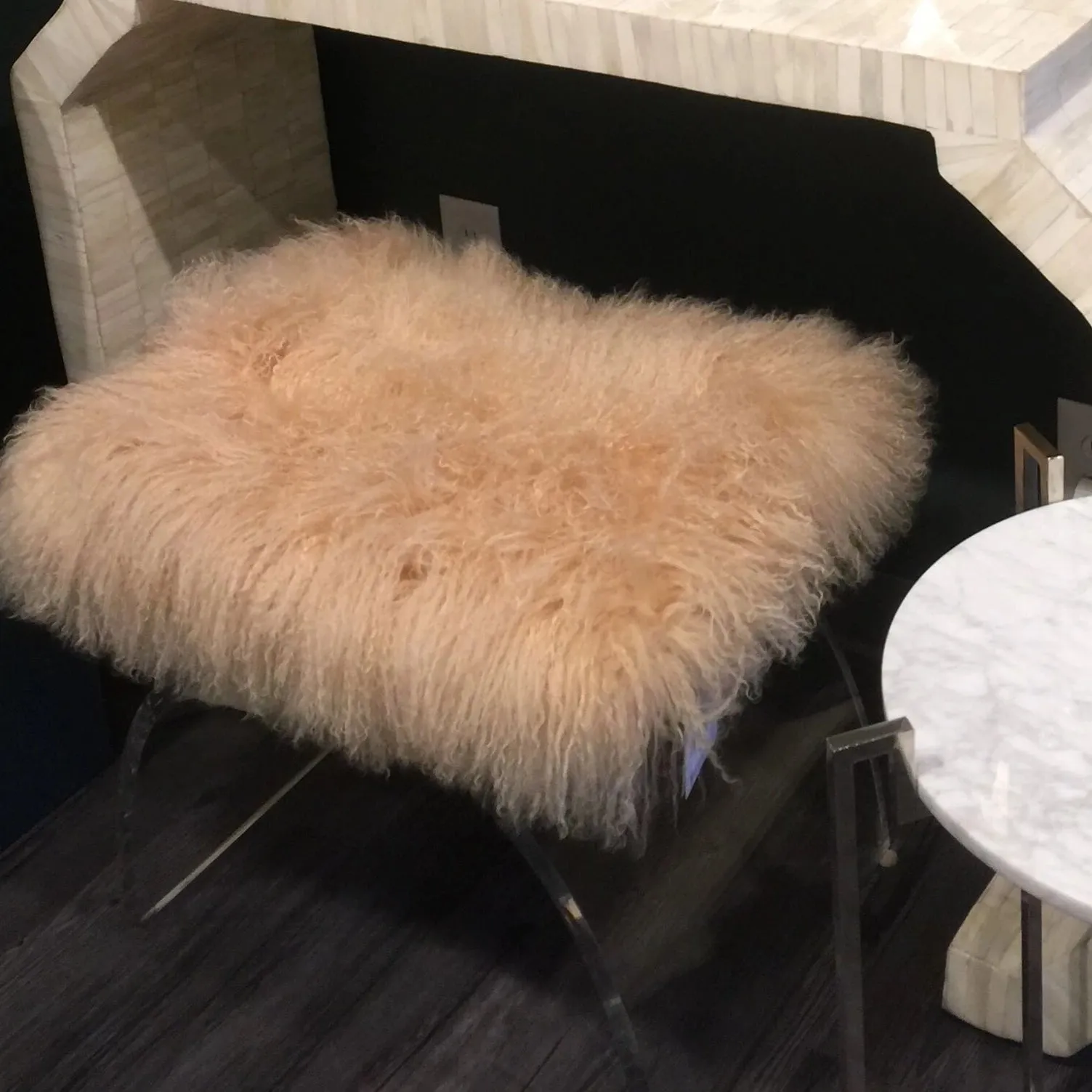 Marlowe Stool Acrylic and Mongolian Fur