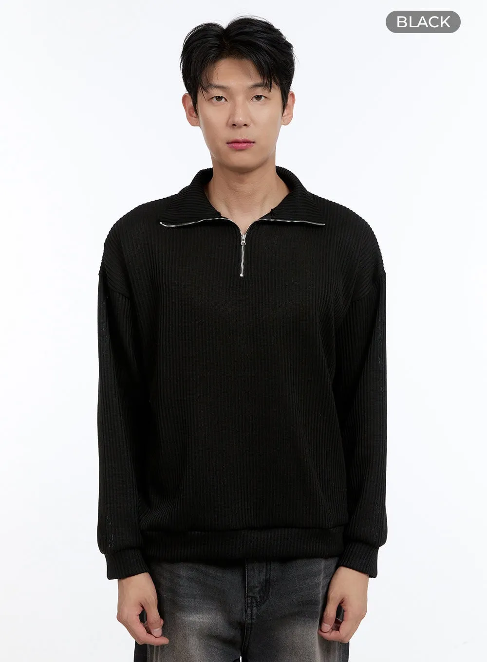 Men's Soft Cable Knit Zip-Up Pullover IG427