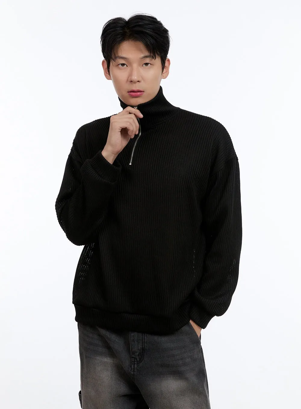 Men's Soft Cable Knit Zip-Up Pullover IG427