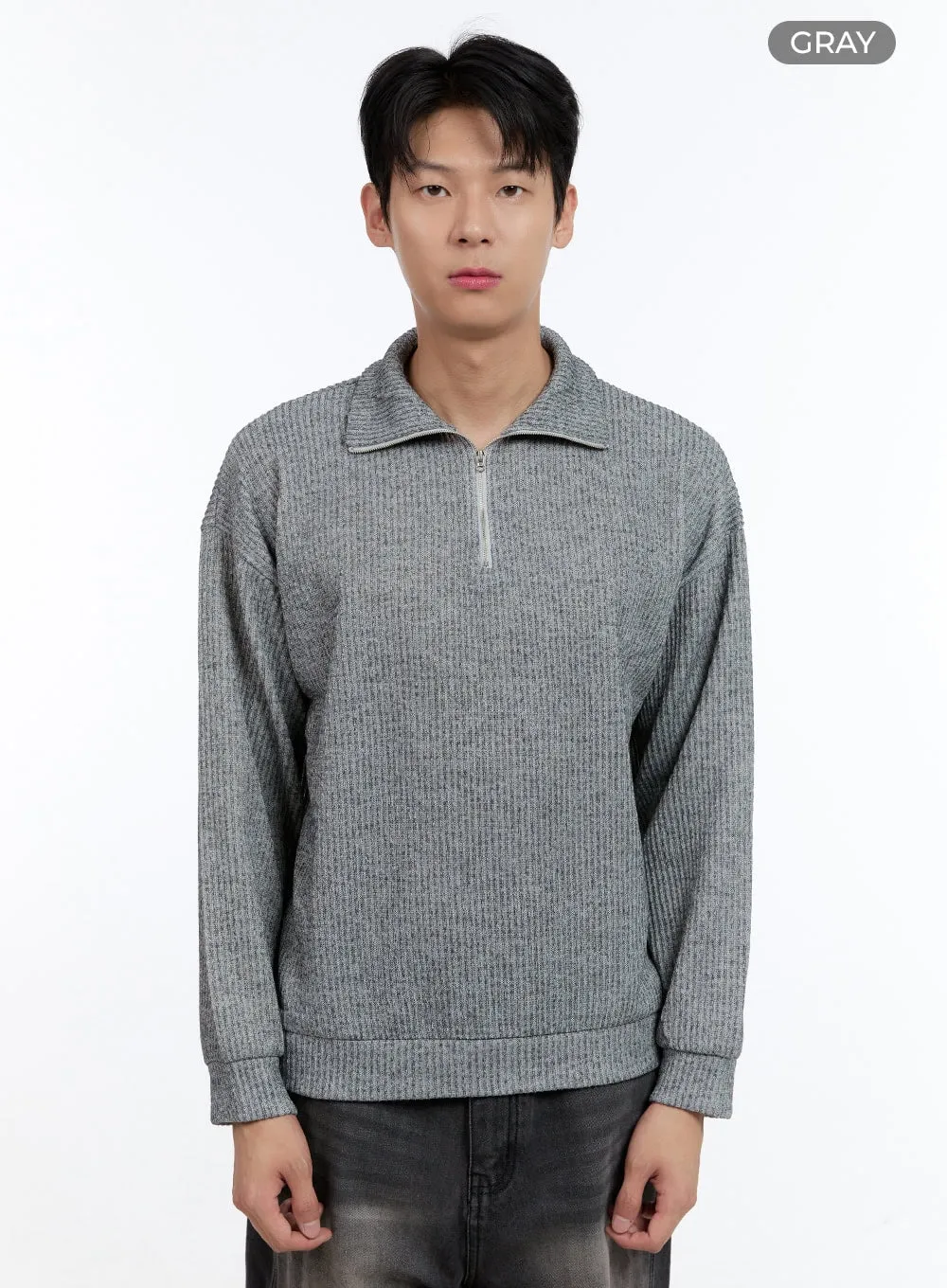 Men's Soft Cable Knit Zip-Up Pullover IG427