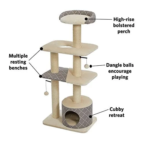 MidWest Homes for Pets Cat Tree | Tower Cat Furniture, 5-Tier Cat Tree w/Sisal Wrapped Support Scratching Posts & High Cat Look-Out Perch, Mushroom/Diamond Pattern, Large Cat Tree