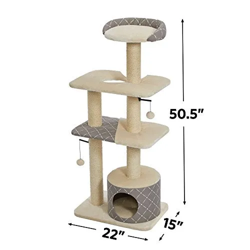 MidWest Homes for Pets Cat Tree | Tower Cat Furniture, 5-Tier Cat Tree w/Sisal Wrapped Support Scratching Posts & High Cat Look-Out Perch, Mushroom/Diamond Pattern, Large Cat Tree