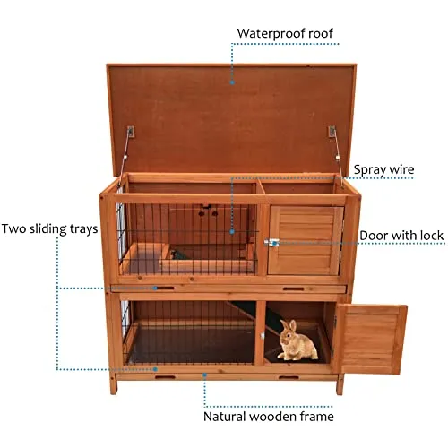 My Pet Companion Rabbit Hutch Guinea Pig Cage with Weatherproof Wooden Bunny Cages House for Raised Pet Animal Indoor &Outdoor Brown