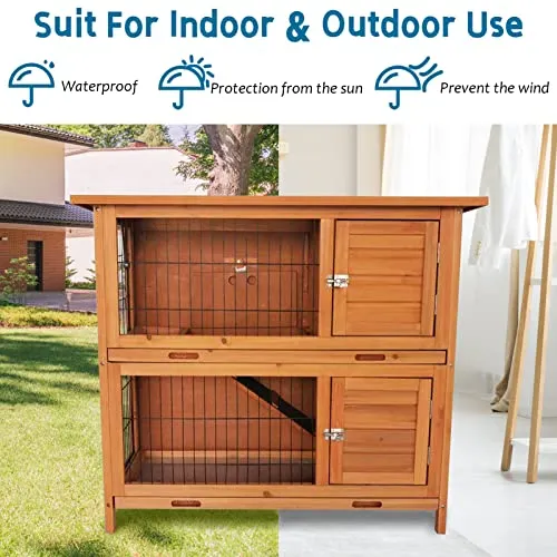 My Pet Companion Rabbit Hutch Guinea Pig Cage with Weatherproof Wooden Bunny Cages House for Raised Pet Animal Indoor &Outdoor Brown