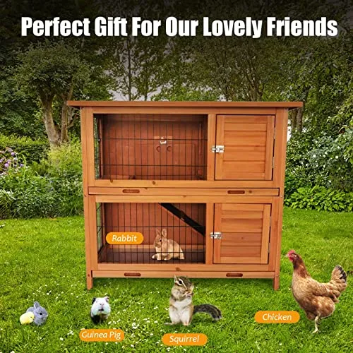 My Pet Companion Rabbit Hutch Guinea Pig Cage with Weatherproof Wooden Bunny Cages House for Raised Pet Animal Indoor &Outdoor Brown